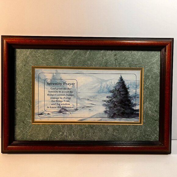 Serenity Prayer Framed Art Winter Scene Pine Tree Green Marble Matted Dicksons - Picture 1 of 8